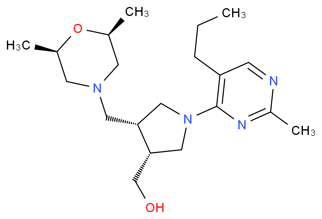 [(3R*,4R*)-4-{[(2R*,6S*)-2,6-dimethylmorpholin-4-yl]methyl}-1-(2-methyl-5-propylpyrimidin-4-yl)pyrrolidin-3-yl]methanol_分子结构_CAS_)