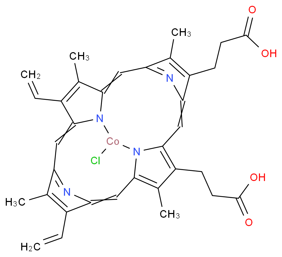 3-[(1Z,6Z,12Z,17Z)-5-(2-carboxyethyl)-22-chloro-14,19-diethenyl-4,10,15,20-tetramethyl-21,23,24,25-tetraaza-22-cobaltahexacyclo[9.9.3.1<sup>3</sup>,<sup>6</sup>.1<sup>1</sup><sup>3</sup>,<sup>1</sup><sup>6</sup>.0<sup>8</sup>,<sup>2</sup><sup>3</sup>.0<sup>1</sup><sup>8</sup>,<sup>2</sup><sup>1</sup>]pentacosa-1,3(25),4,6,8,10,12,14,16(24),17,19-undecaen-9-yl]propanoic acid_分子结构_CAS_12601-60-5