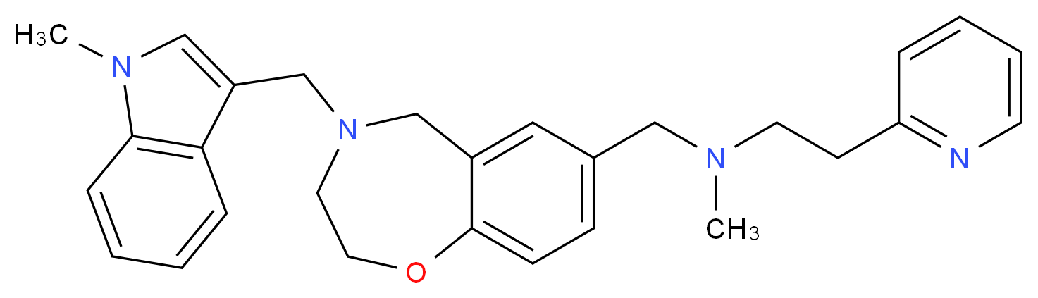 N-methyl-N-({4-[(1-methyl-1H-indol-3-yl)methyl]-2,3,4,5-tetrahydro-1,4-benzoxazepin-7-yl}methyl)-2-(2-pyridinyl)ethanamine_分子结构_CAS_)
