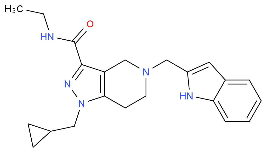 1-(cyclopropylmethyl)-N-ethyl-5-(1H-indol-2-ylmethyl)-4,5,6,7-tetrahydro-1H-pyrazolo[4,3-c]pyridine-3-carboxamide_分子结构_CAS_)