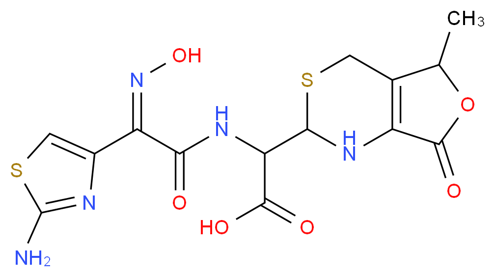 2(R)-2-[(Z)-2-(Aminothiazol-4-yl)-2-(hydroxyimino)acetamido)]-2-[(2RS,5RS)-5-methyl-7-oxo-2,4,5,7-tetrahydro-1H-furo[3,4-d][1,3]thiazin-2-yl]acetic Acid(Mixture of 4 Diastereomers)_分子结构_CAS_178422-45-2)