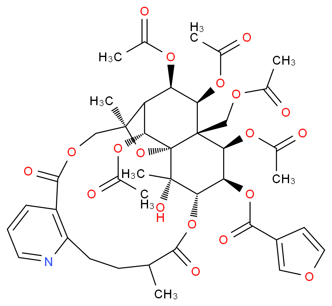 (1S,3R,18S,19R,20R,21R,22S,23R,24R,25R,26S)-20,22,23,25-tetrakis(acetyloxy)-21-[(acetyloxy)methyl]-26-hydroxy-3,15,26-trimethyl-6,16-dioxo-2,5,17-trioxa-11-azapentacyclo[16.7.1.0<sup>1</sup>,<sup>2</sup><sup>1</sup>.0<sup>3</sup>,<sup>2</sup><sup>4</sup>.0<sup>7</sup>,<sup>1</sup><sup>2</sup>]hexacosa-7(12),8,10-trien-19-yl furan-3-carboxylate_分子结构_CAS_37239-47-7