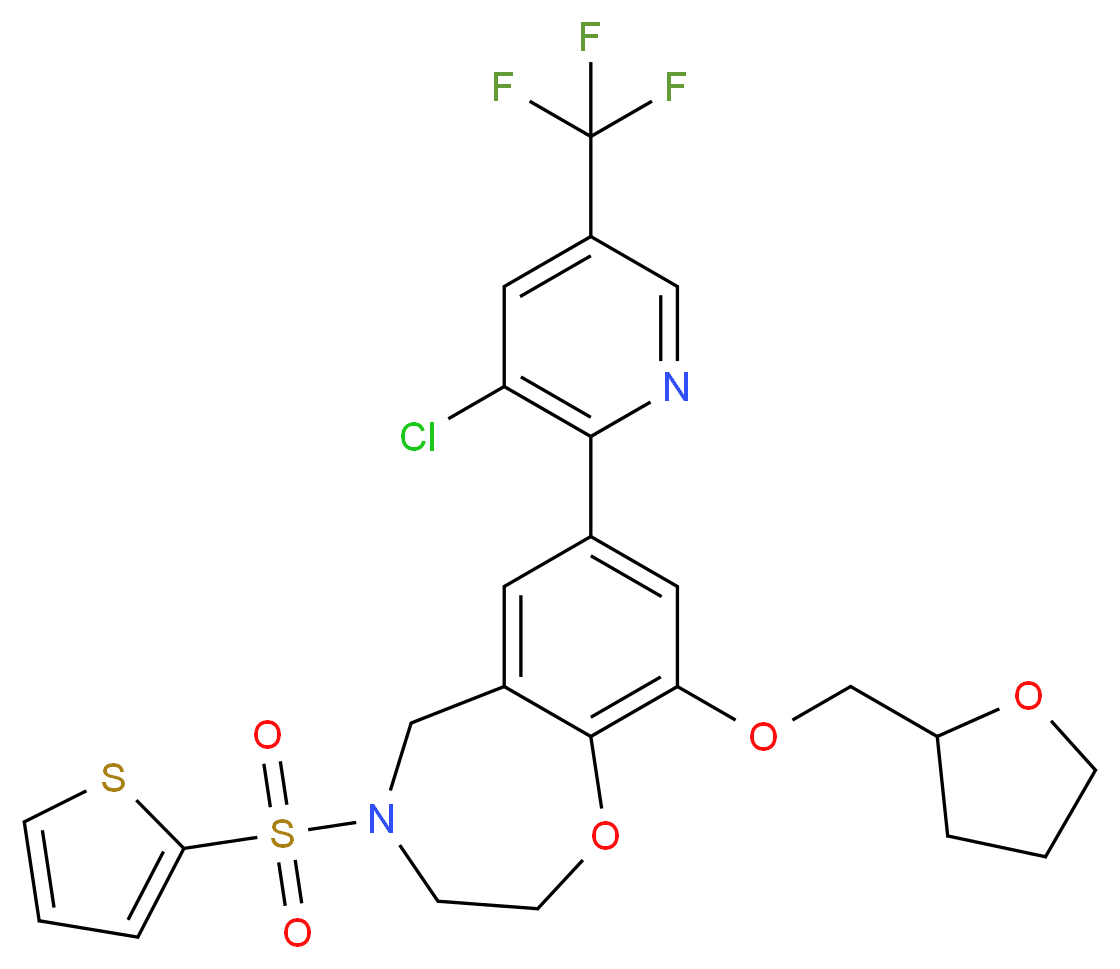 7-[3-chloro-5-(trifluoromethyl)-2-pyridinyl]-9-(tetrahydro-2-furanylmethoxy)-4-(2-thienylsulfonyl)-2,3,4,5-tetrahydro-1,4-benzoxazepine_分子结构_CAS_)