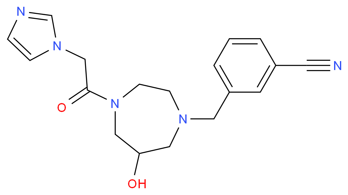 3-{[6-hydroxy-4-(1H-imidazol-1-ylacetyl)-1,4-diazepan-1-yl]methyl}benzonitrile_分子结构_CAS_)