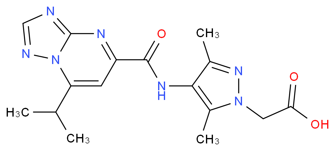 (4-{[(7-isopropyl[1,2,4]triazolo[1,5-a]pyrimidin-5-yl)carbonyl]amino}-3,5-dimethyl-1H-pyrazol-1-yl)acetic acid_分子结构_CAS_)