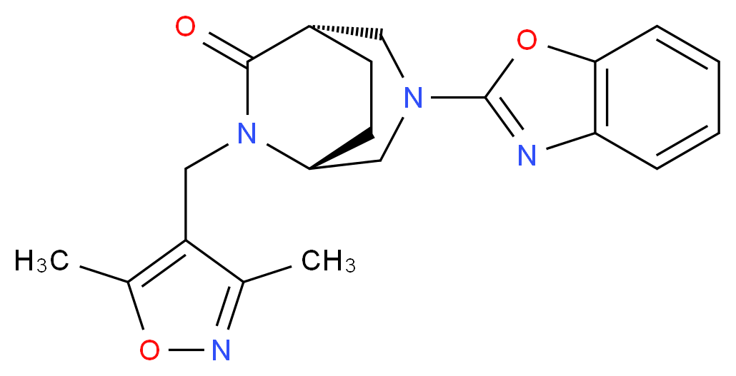 (1S*,5R*)-3-(1,3-benzoxazol-2-yl)-6-[(3,5-dimethyl-4-isoxazolyl)methyl]-3,6-diazabicyclo[3.2.2]nonan-7-one_分子结构_CAS_)