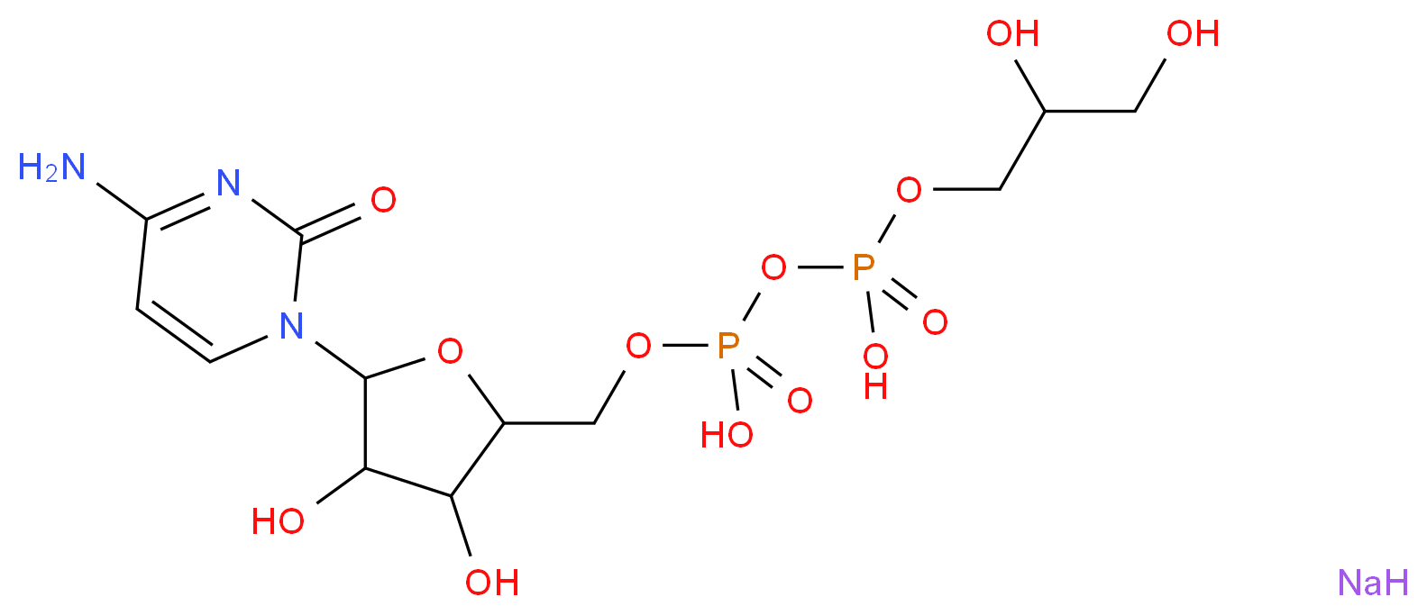 {[5-(4-amino-2-oxo-1,2-dihydropyrimidin-1-yl)-3,4-dihydroxyoxolan-2-yl]methoxy}({[(2,3-dihydroxypropoxy)(hydroxy)phosphoryl]oxy})phosphinic acid sodium_分子结构_CAS_102601-56-9