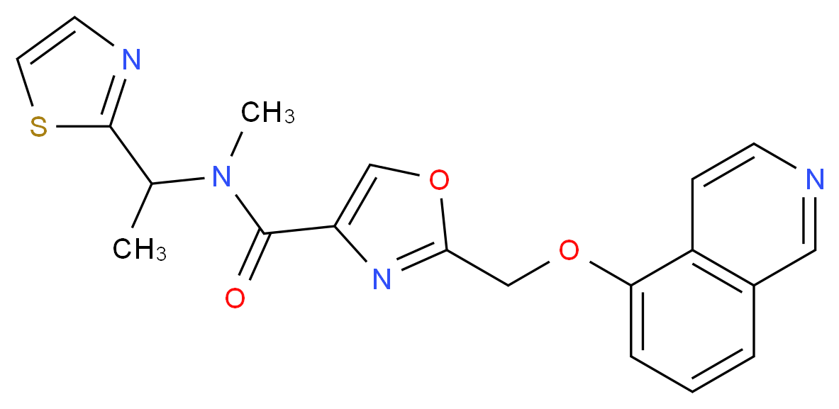 2-[(isoquinolin-5-yloxy)methyl]-N-methyl-N-[1-(1,3-thiazol-2-yl)ethyl]-1,3-oxazole-4-carboxamide_分子结构_CAS_)