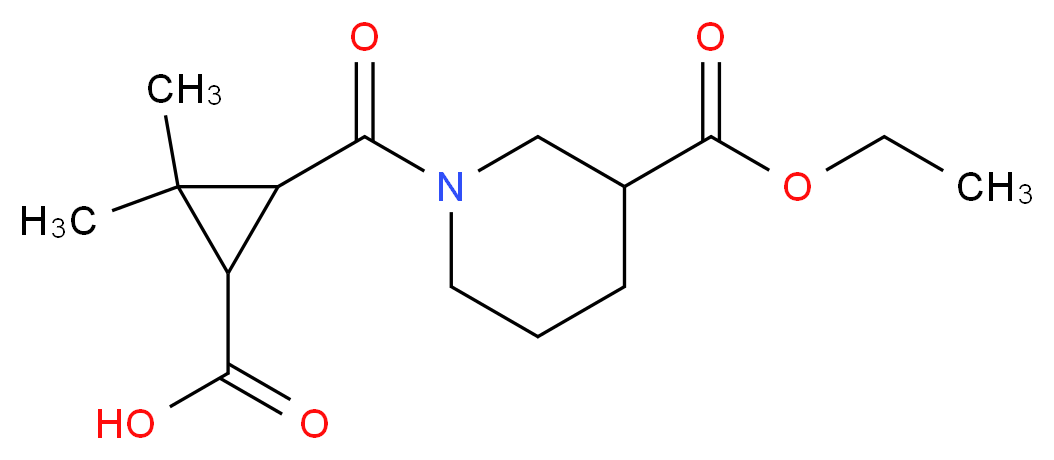3-{[3-(Ethoxycarbonyl)piperidin-1-yl]carbonyl}-2,2-dimethylcyclopropanecarboxylic acid_分子结构_CAS_)