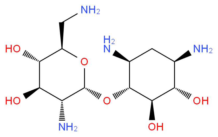 (2R,3S,4R,5R,6R)-5-amino-2-(aminomethyl)-6-{[(1R,2R,3S,4R,6S)-4,6-diamino-2,3-dihydroxycyclohexyl]oxy}oxane-3,4-diol_分子结构_CAS_3947-65-7