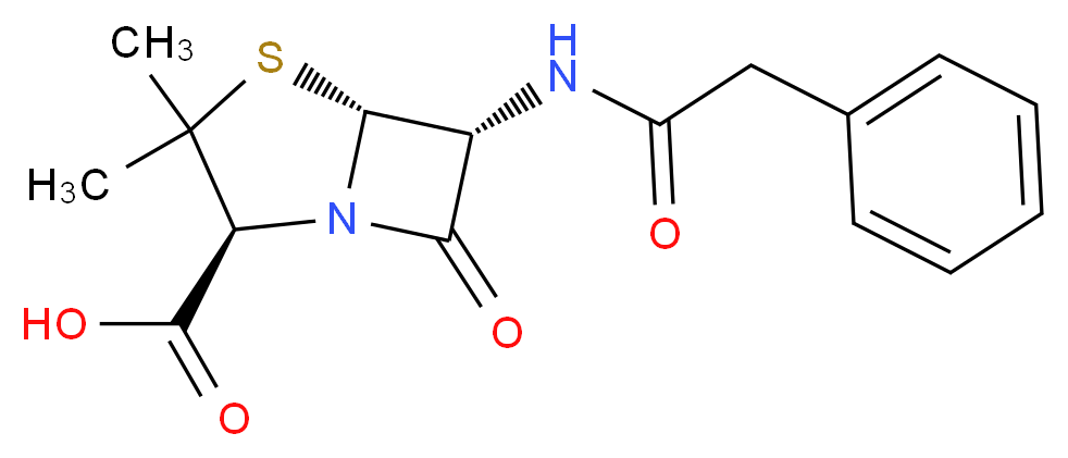 (2S,5R,6R)-3,3-dimethyl-7-oxo-6-(2-phenylacetamido)-4-thia-1-azabicyclo[3.2.0]heptane-2-carboxylic acid_分子结构_CAS_61-33-6