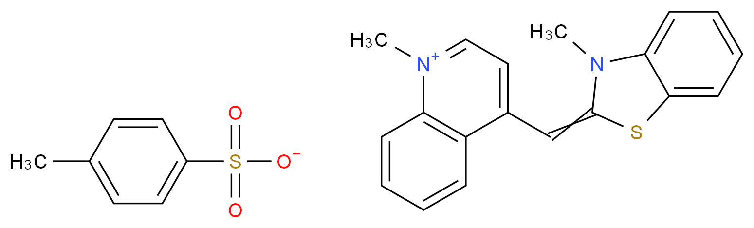 1-methyl-4-[(3-methyl-2,3-dihydro-1,3-benzothiazol-2-ylidene)methyl]quinolin-1-ium 4-methylbenzene-1-sulfonate_分子结构_CAS_107091-89-4