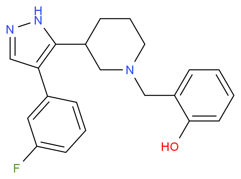 2-({3-[4-(3-fluorophenyl)-1H-pyrazol-5-yl]-1-piperidinyl}methyl)phenol_分子结构_CAS_)
