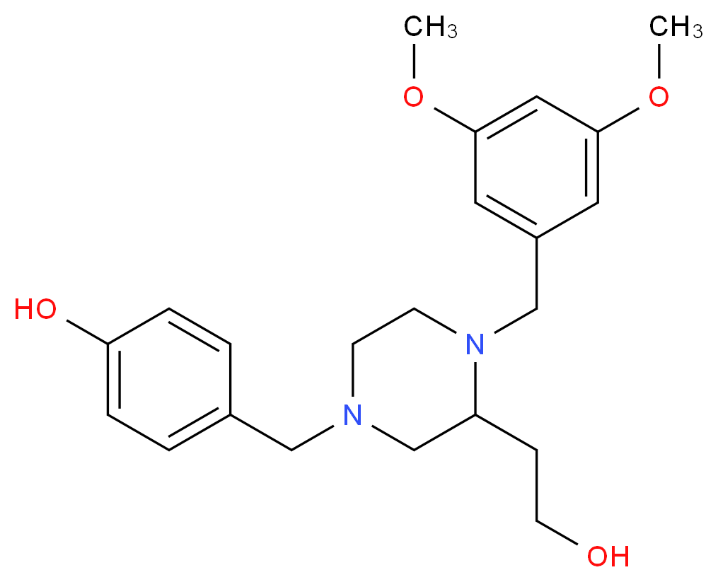 4-{[4-(3,5-dimethoxybenzyl)-3-(2-hydroxyethyl)-1-piperazinyl]methyl}phenol_分子结构_CAS_)