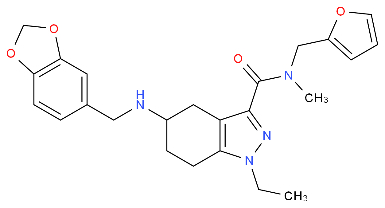 5-[(1,3-benzodioxol-5-ylmethyl)amino]-1-ethyl-N-(2-furylmethyl)-N-methyl-4,5,6,7-tetrahydro-1H-indazole-3-carboxamide_分子结构_CAS_)