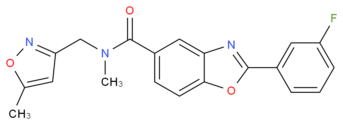 2-(3-fluorophenyl)-N-methyl-N-[(5-methylisoxazol-3-yl)methyl]-1,3-benzoxazole-5-carboxamide_分子结构_CAS_)