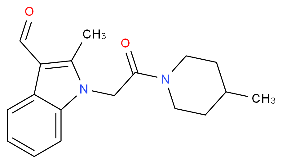 2-methyl-1-[2-(4-methylpiperidin-1-yl)-2-oxoethyl]-1H-indole-3-carbaldehyde_分子结构_CAS_433955-84-1