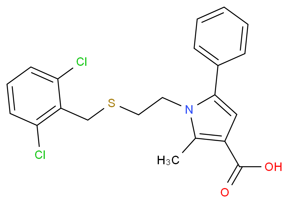 1-(2-{[(2,6-dichlorophenyl)methyl]sulfanyl}ethyl)-2-methyl-5-phenyl-1H-pyrrole-3-carboxylic acid_分子结构_CAS_306936-26-5