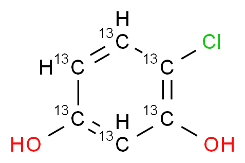 4-chloro(1,2,3,4,5,6-<sup>1</sup><sup>3</sup>C<sub>6</sub>)benzene-1,3-diol_分子结构_CAS_953390-32-4