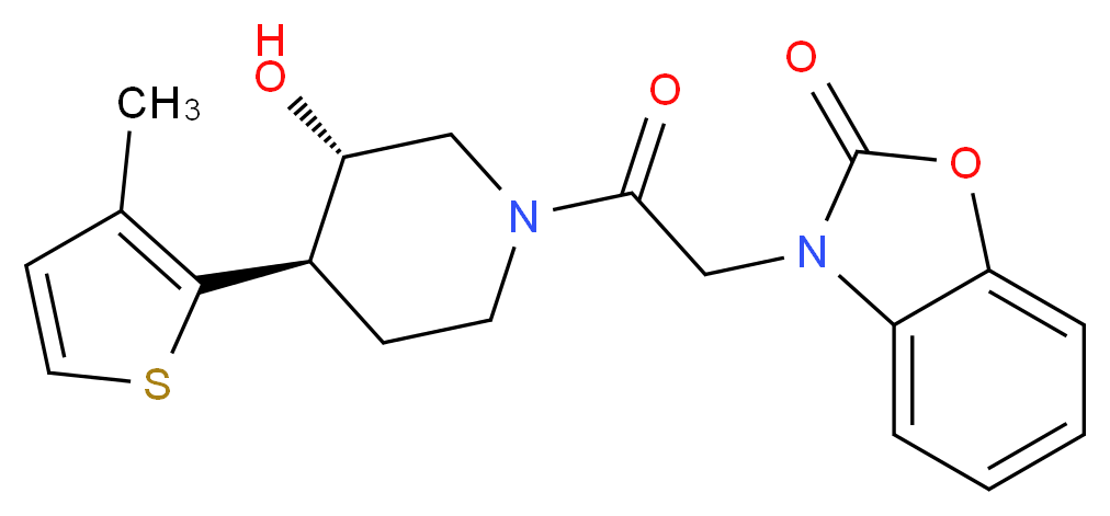 3-{2-[(3S*,4R*)-3-hydroxy-4-(3-methyl-2-thienyl)piperidin-1-yl]-2-oxoethyl}-1,3-benzoxazol-2(3H)-one_分子结构_CAS_)