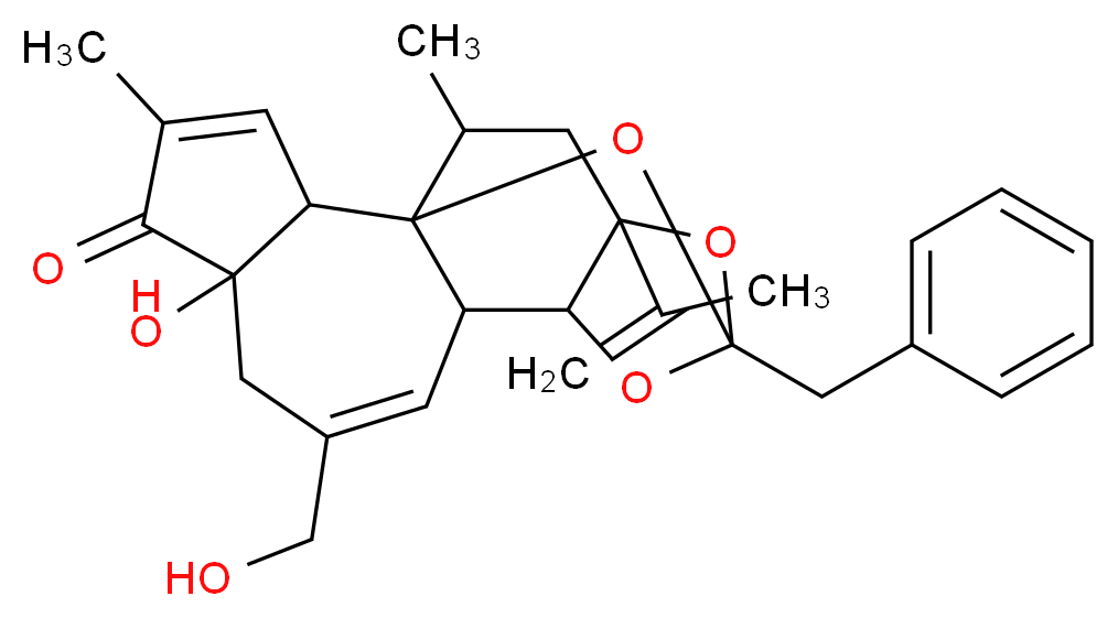 13-benzyl-6-hydroxy-8-(hydroxymethyl)-4,17-dimethyl-15-(prop-1-en-2-yl)-12,14,18-trioxapentacyclo[11.4.1.0^{1,10}.0^{2,6}.0^{11,15}]octadeca-3,8-dien-5-one_分子结构_CAS_57852-42-3