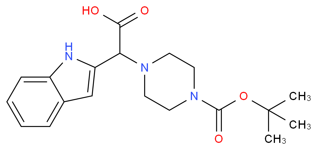 2-{4-[(tert-butoxy)carbonyl]piperazin-1-yl}-2-(1H-indol-2-yl)acetic acid_分子结构_CAS_885275-32-1