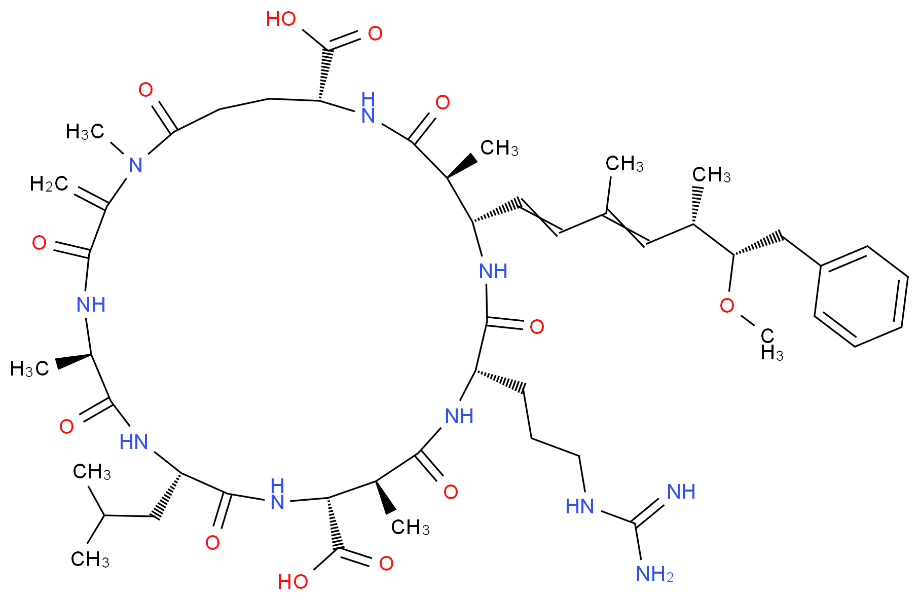 (5R,8S,11R,12S,15S,18S,19S,22R)-15-(3-carbamimidamidopropyl)-18-[(5S,6S)-6-methoxy-3,5-dimethyl-7-phenylhepta-1,3-dien-1-yl]-1,5,12,19-tetramethyl-2-methylidene-8-(2-methylpropyl)-3,6,9,13,16,20,25-heptaoxo-1,4,7,10,14,17,21-heptaazacyclopentacosane-11,22-dicarboxylic acid_分子结构_CAS_101043-37-2