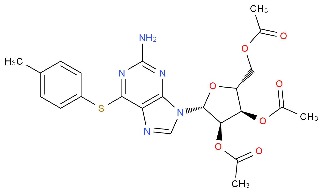 [(2R,3R,4R,5R)-3,4-bis(acetyloxy)-5-{2-amino-6-[(4-methylphenyl)sulfanyl]-9H-purin-9-yl}oxolan-2-yl]methyl acetate_分子结构_CAS_135041-23-5