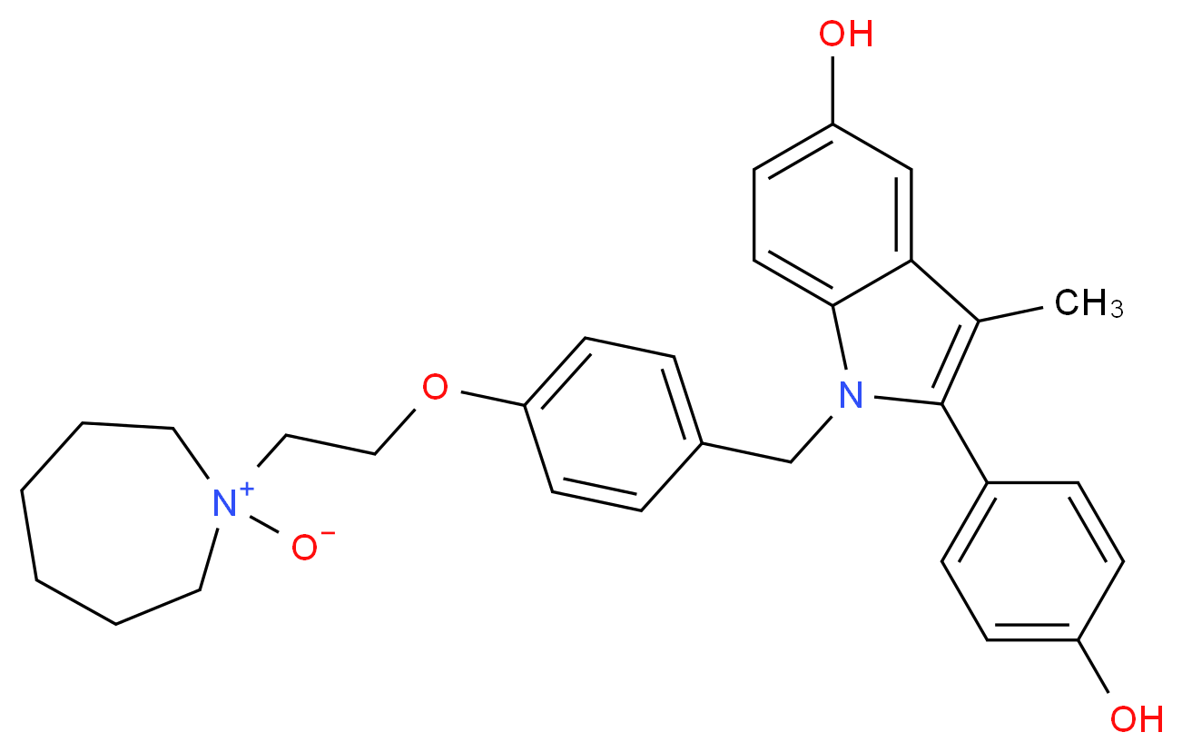 1-[2-(4-{[5-hydroxy-2-(4-hydroxyphenyl)-3-methyl-1H-indol-1-yl]methyl}phenoxy)ethyl]azepan-1-ium-1-olate_分子结构_CAS_1174289-22-5