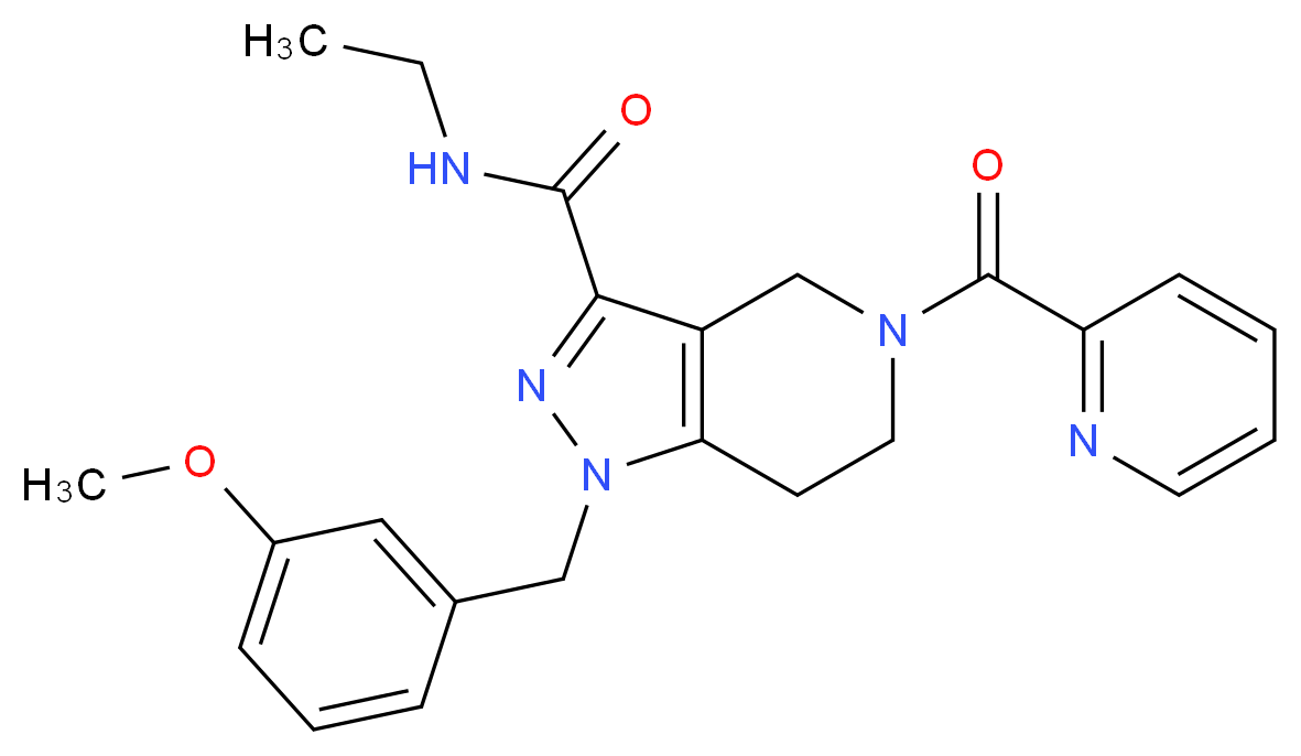 N-ethyl-1-(3-methoxybenzyl)-5-(2-pyridinylcarbonyl)-4,5,6,7-tetrahydro-1H-pyrazolo[4,3-c]pyridine-3-carboxamide_分子结构_CAS_)