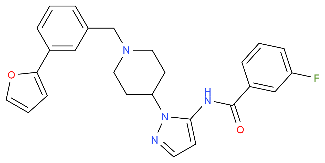 3-fluoro-N-(1-{1-[3-(2-furyl)benzyl]-4-piperidinyl}-1H-pyrazol-5-yl)benzamide_分子结构_CAS_)
