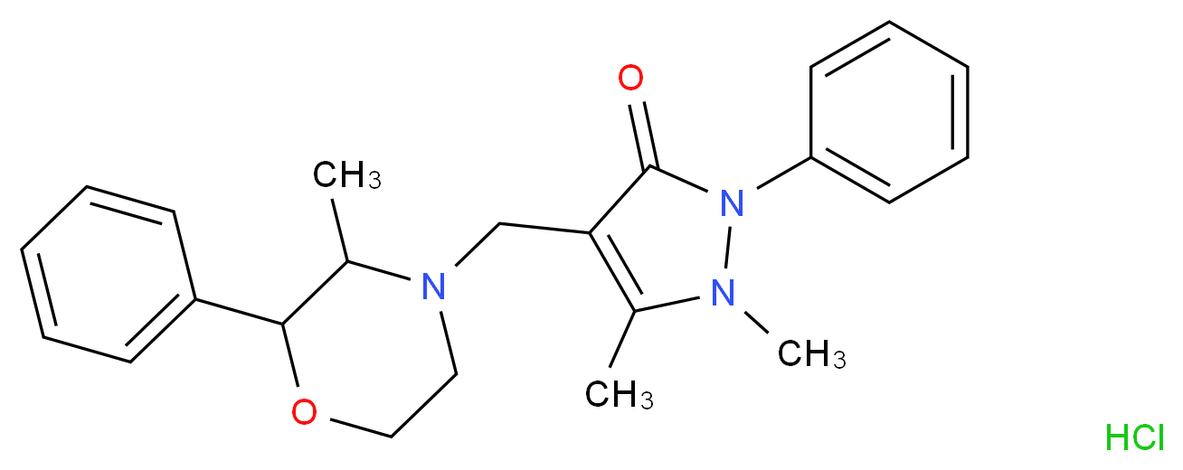 1,5-dimethyl-4-[(3-methyl-2-phenylmorpholin-4-yl)methyl]-2-phenyl-2,3-dihydro-1H-pyrazol-3-one hydrochloride_分子结构_CAS_50321-35-2