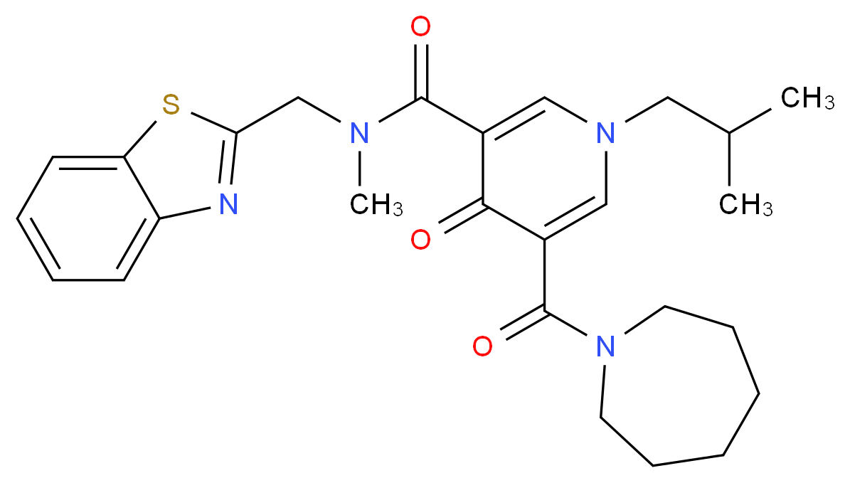 5-(1-azepanylcarbonyl)-N-(1,3-benzothiazol-2-ylmethyl)-1-isobutyl-N-methyl-4-oxo-1,4-dihydro-3-pyridinecarboxamide_分子结构_CAS_)