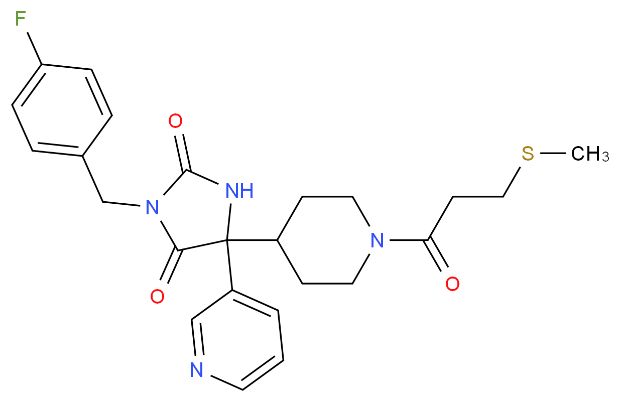3-(4-fluorobenzyl)-5-{1-[3-(methylthio)propanoyl]-4-piperidinyl}-5-(3-pyridinyl)-2,4-imidazolidinedione_分子结构_CAS_)