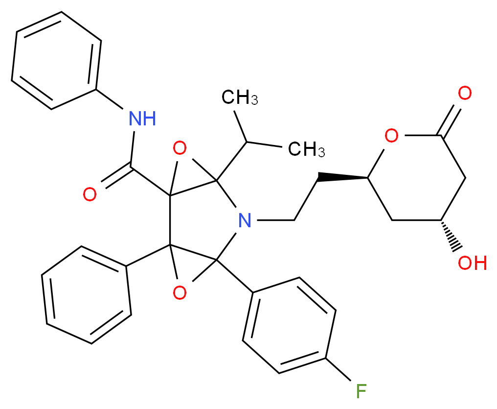 4-(4-fluorophenyl)-5-{2-[(2R,4R)-4-hydroxy-6-oxooxan-2-yl]ethyl}-N,2-diphenyl-6-(propan-2-yl)-3,7-dioxa-5-azatricyclo[4.1.0.0<sup>2</sup>,<sup>4</sup>]heptane-1-carboxamide_分子结构_CAS_1046118-40-4