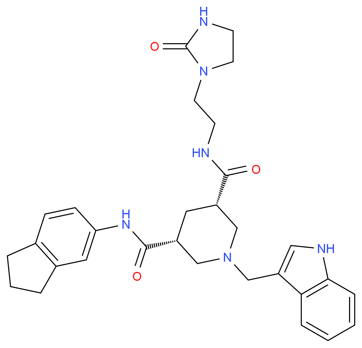 (3R,5S)-N-(2,3-dihydro-1H-inden-5-yl)-1-(1H-indol-3-ylmethyl)-N'-[2-(2-oxo-1-imidazolidinyl)ethyl]-3,5-piperidinedicarboxamide_分子结构_CAS_)