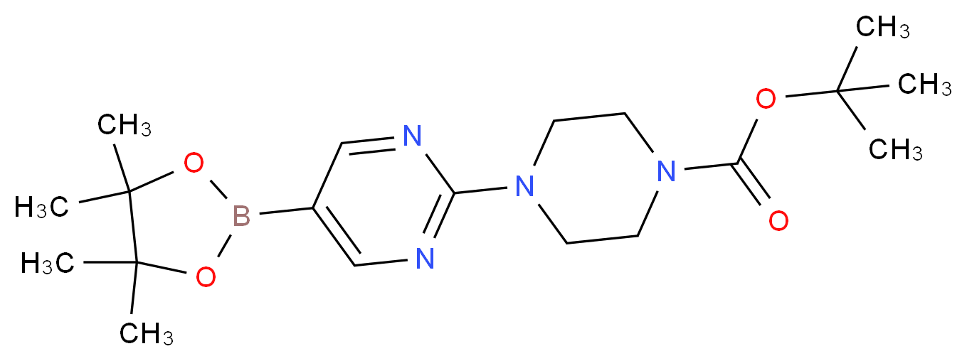 tert-butyl 4-[5-(tetramethyl-1,3,2-dioxaborolan-2-yl)pyrimidin-2-yl]piperazine-1-carboxylate_分子结构_CAS_940284-98-0