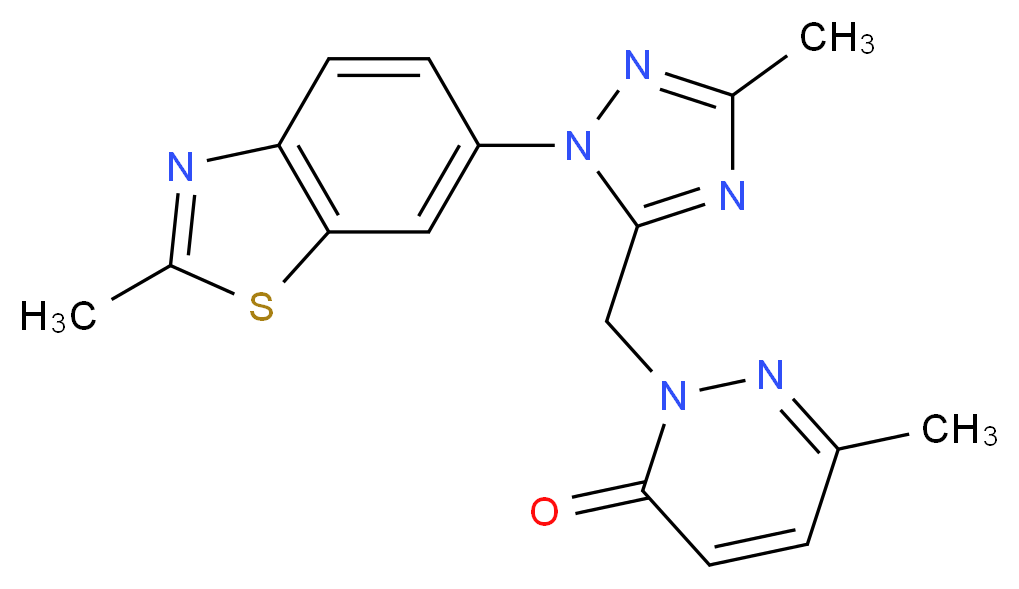 6-methyl-2-{[3-methyl-1-(2-methyl-1,3-benzothiazol-6-yl)-1H-1,2,4-triazol-5-yl]methyl}pyridazin-3(2H)-one_分子结构_CAS_)