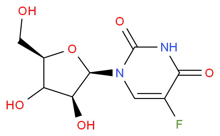 1-[(2R,3S,5R)-3,4-dihydroxy-5-(hydroxymethyl)oxolan-2-yl]-5-fluoro-1,2,3,4-tetrahydropyrimidine-2,4-dione_分子结构_CAS_316-46-1