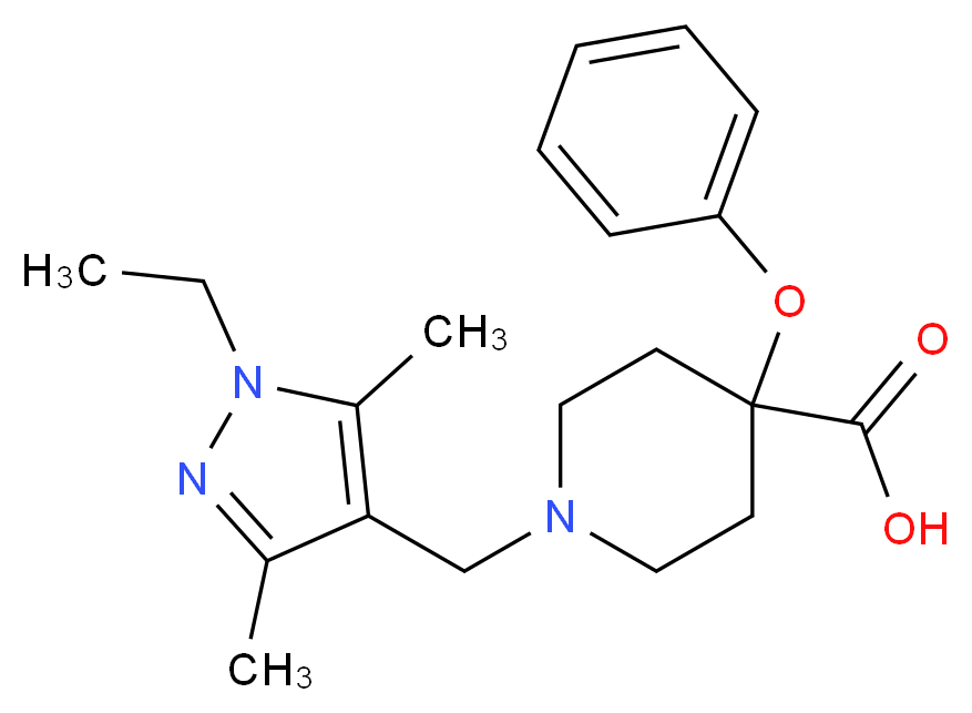 1-[(1-ethyl-3,5-dimethyl-1H-pyrazol-4-yl)methyl]-4-phenoxypiperidine-4-carboxylic acid_分子结构_CAS_)