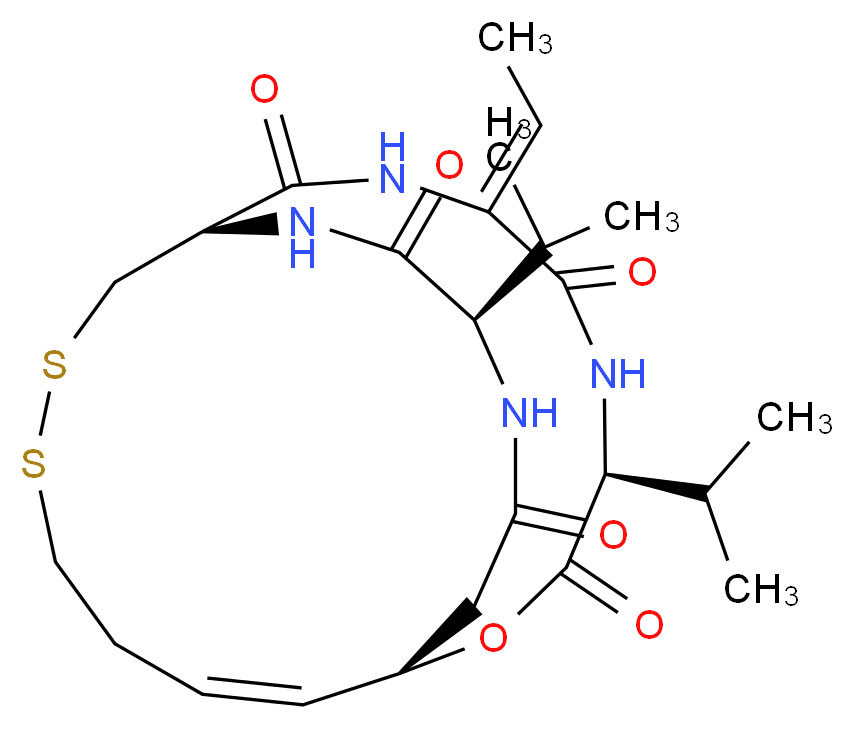 (1S,4S,7Z,10S,16E,21R)-7-ethylidene-4,21-bis(propan-2-yl)-2-oxa-12,13-dithia-5,8,20,23-tetraazabicyclo[8.7.6]tricos-16-ene-3,6,9,19,22-pentone_分子结构_CAS_128517-07-7