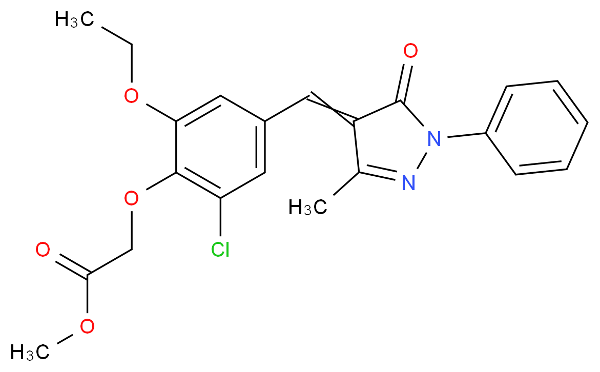 methyl 2-{2-chloro-6-ethoxy-4-[(3-methyl-5-oxo-1-phenyl-4,5-dihydro-1H-pyrazol-4-ylidene)methyl]phenoxy}acetate_分子结构_CAS_431979-47-4