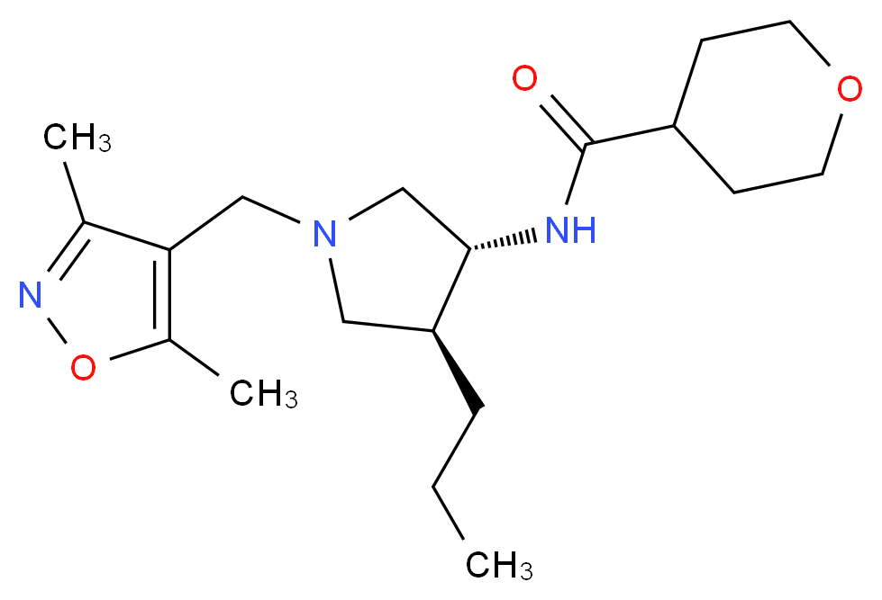 N-{(3R*,4S*)-1-[(3,5-dimethyl-4-isoxazolyl)methyl]-4-propyl-3-pyrrolidinyl}tetrahydro-2H-pyran-4-carboxamide_分子结构_CAS_)