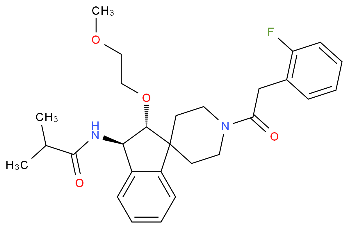 N-[(2R*,3R*)-1'-[(2-fluorophenyl)acetyl]-2-(2-methoxyethoxy)-2,3-dihydrospiro[indene-1,4'-piperidin]-3-yl]-2-methylpropanamide_分子结构_CAS_)