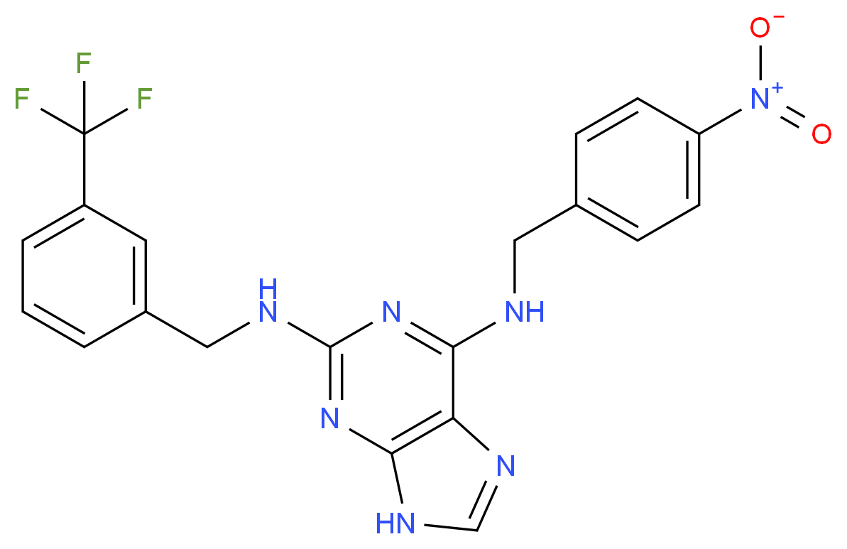 6-N-[(4-nitrophenyl)methyl]-2-N-{[3-(trifluoromethyl)phenyl]methyl}-9H-purine-2,6-diamine_分子结构_CAS_519178-28-0