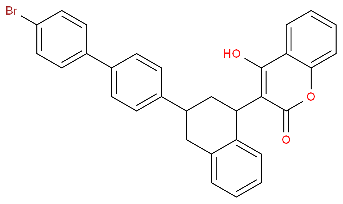3-{3-[4-(4-bromophenyl)phenyl]-1,2,3,4-tetrahydronaphthalen-1-yl}-4-hydroxy-2H-chromen-2-one_分子结构_CAS_56073-10-0