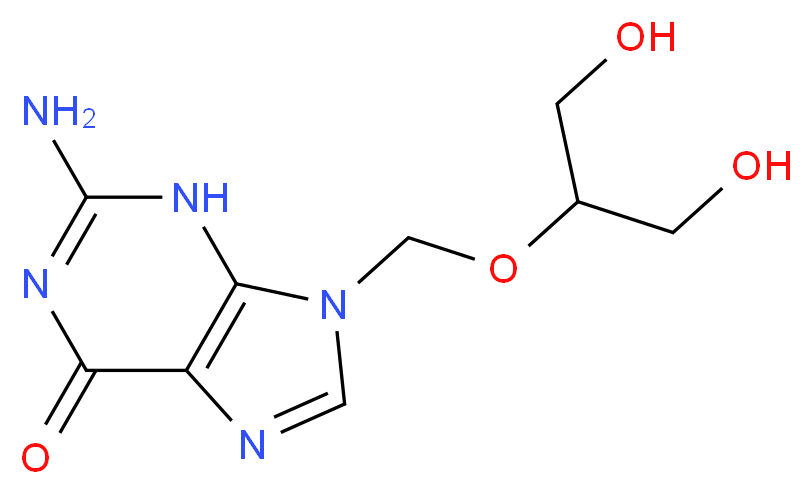 2-amino-9-{[(1,3-dihydroxypropan-2-yl)oxy]methyl}-6,9-dihydro-3H-purin-6-one_分子结构_CAS_82410-32-0