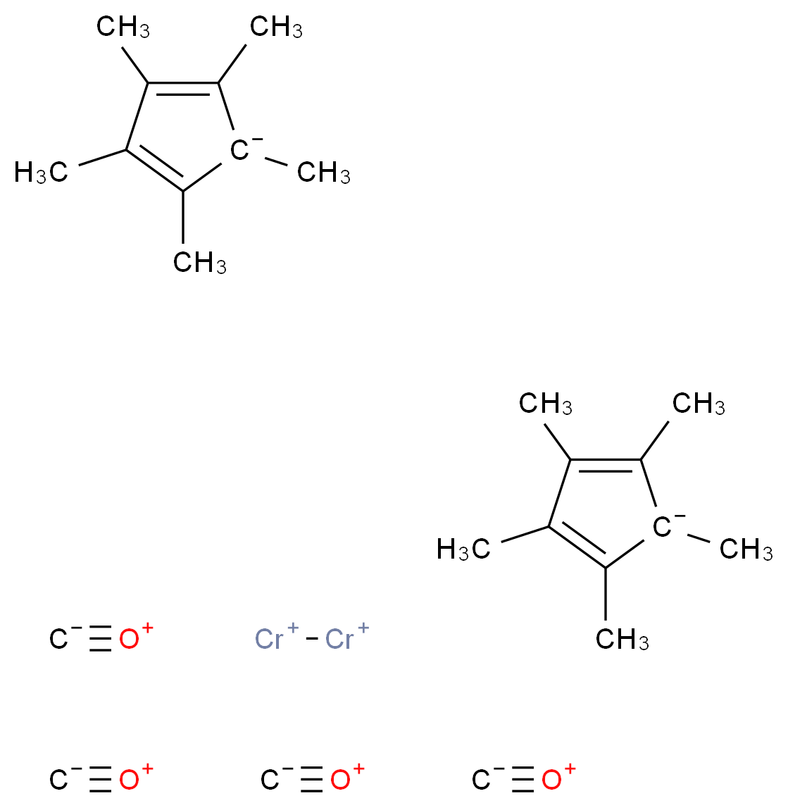 dichromiumbis(ylium); tetrakis(methanidylidyneoxidanium); bis(pentamethylcyclopenta-2,4-dien-1-ide)_分子结构_CAS_37299-12-0