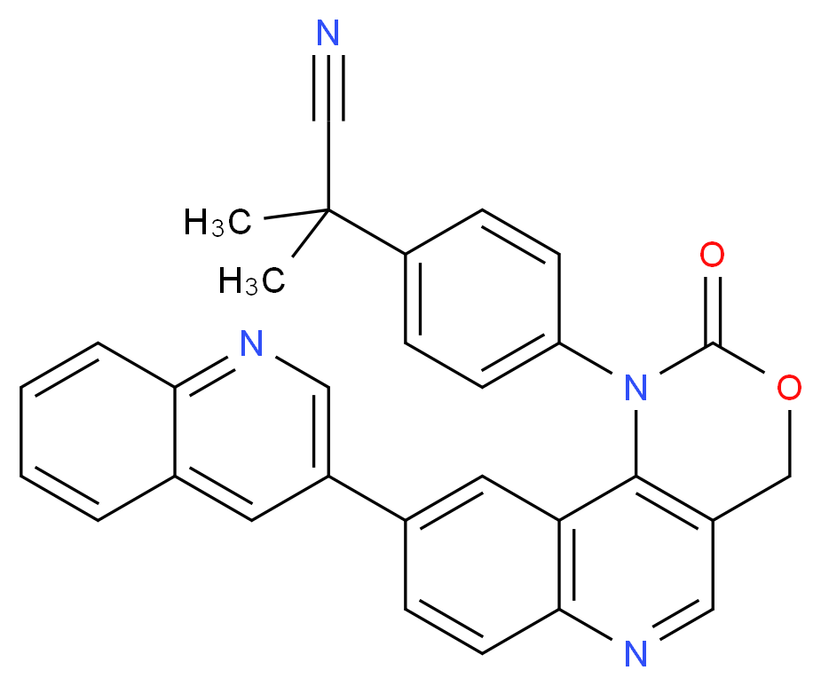 2-methyl-2-{4-[2-oxo-9-(quinolin-3-yl)-1H,2H,4H-[1,3]oxazino[5,4-c]quinolin-1-yl]phenyl}propanenitrile_分子结构_CAS_1345675-02-6