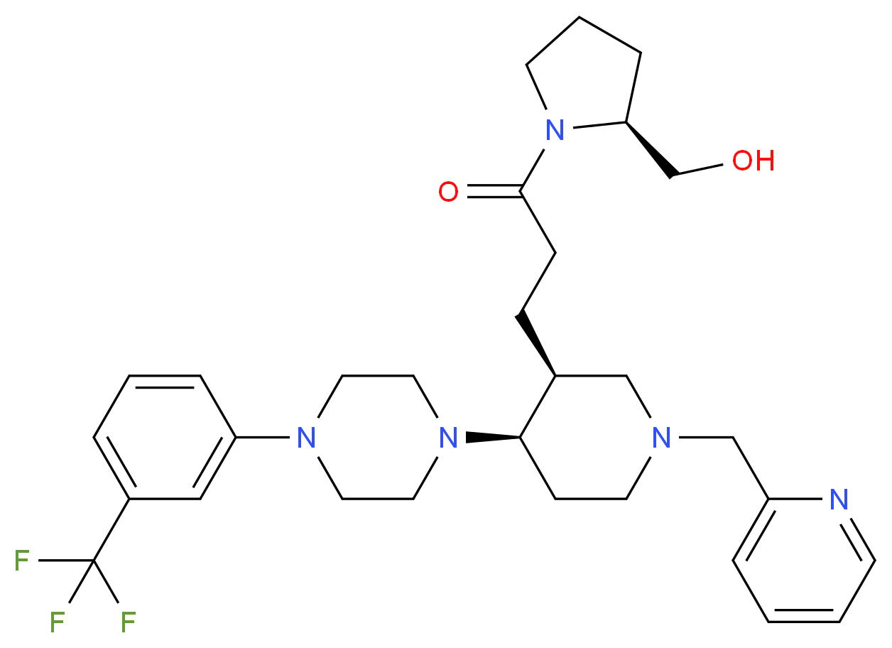{(2S)-1-[3-((3S,4R)-1-(2-pyridinylmethyl)-4-{4-[3-(trifluoromethyl)phenyl]-1-piperazinyl}-3-piperidinyl)propanoyl]-2-pyrrolidinyl}methanol_分子结构_CAS_)